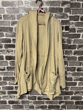 Cut Loose open front hooded cardigan sweater tan pockets